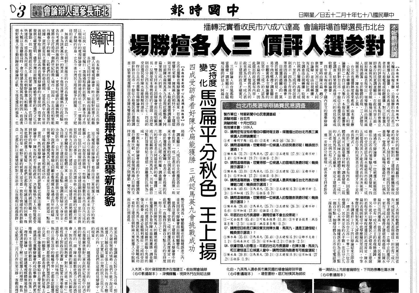 由1998年中國時報報導臺北市長辯論看現今媒體亂象